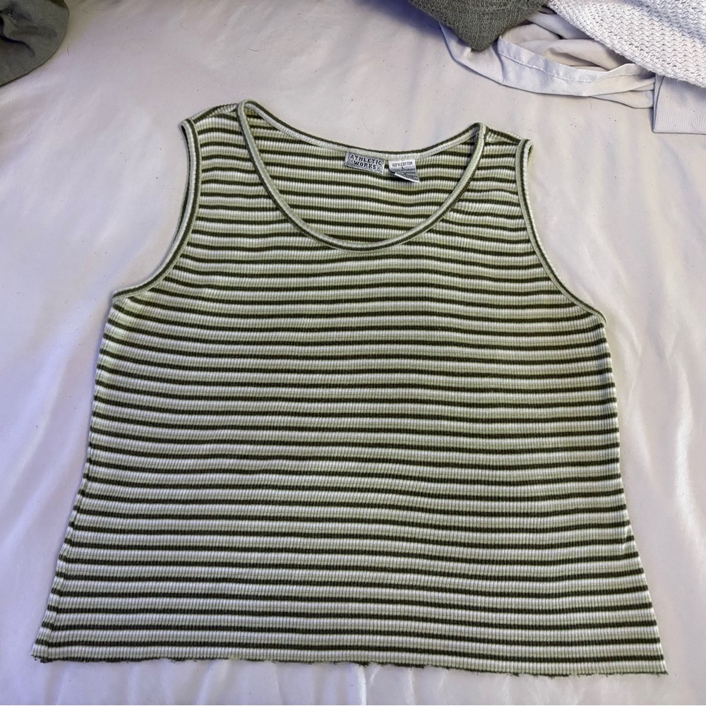 Athletic Works Olive Striped Tank Top
